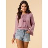 Allegra K Women's Round Neck Bell Long Sleeve Smocked Hem Cropped Blouse - 2 of 4