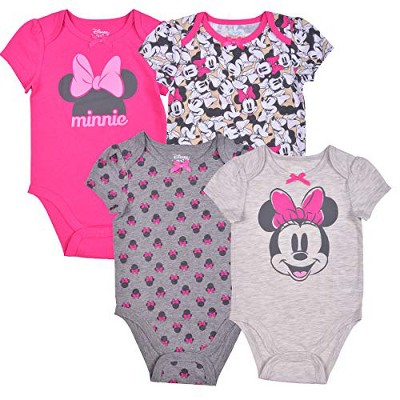 Disney Baby Girl's Minnie Mouse 4 Piece Graphic Printed Bodysuit Creeper Set for infant