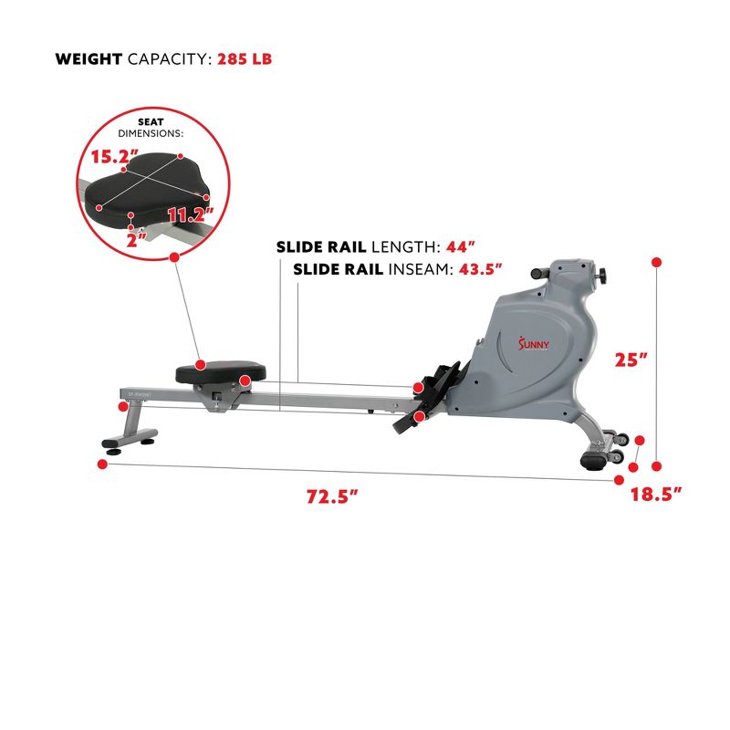 Sunny Health &#38; Fitness Space Efficient Convenient Magnetic Rowing Machine - Gray, 5 of 13