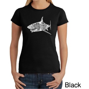 LA Pop Art Women's Word Art T-Shirt - SPECIES OF SHARK - 1 of 4