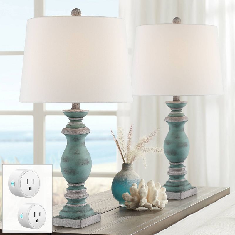Regency Hill Patsy 26 1/2" Tall Farmhouse Rustic Traditional Table Lamps Set of 2 WiFi Smart Socket Blue-Gray Living Room Bedroom Bedside White Shade, 2 of 10