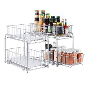 NEX 2pk 2 Tier Sliding Wired Organizer Baskets Silver: Wire Basket Storage Drawers, Metal Utility Storage Carts - 1 of 4