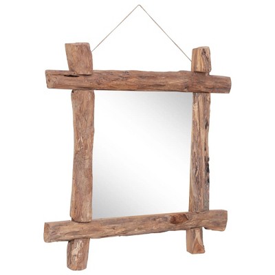 Rustic Square Natural Reclaimed Wood Log Mirror