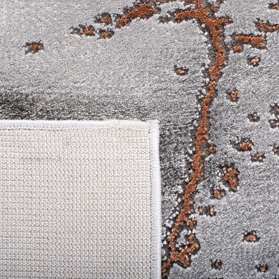 Gray and Orange Abstract Synthetic Rectangular Area Rug