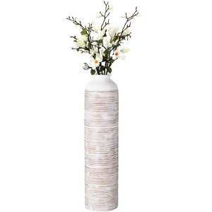 Uniquewise Modern Ribbed Trumpet Style Designed Table Vase for Entryway Dining or Living Room, Ceramic White - 1 of 4