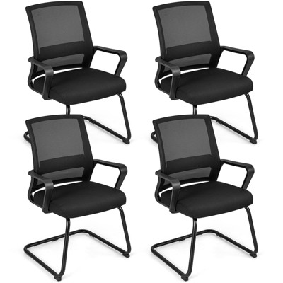 Tangkula Office Mesh Chair Set of 2/4/6/8/10/12 Office Guest Conference Chair w/ Lumbar Support Ergonomic Backrest Metal Frame Sled Base Reception Conference Chair