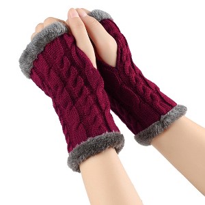 HTUTWOO Winter Fingerless Gloves, Knitting Warm Gloves with Faux Fur Wrist for Typing and Writing, Perfect for Men Women - 1 of 4