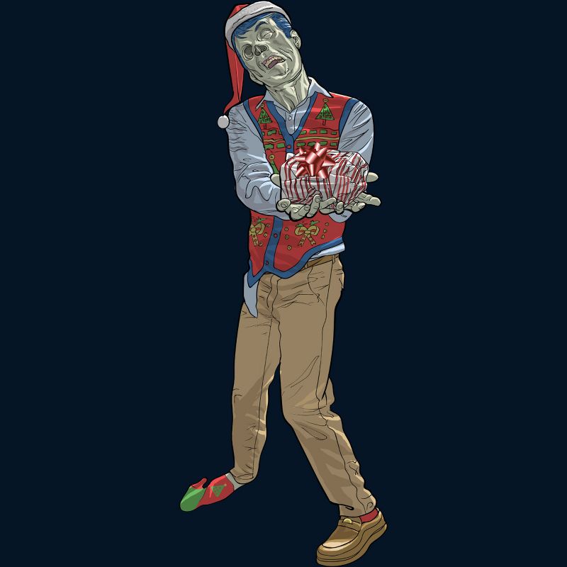 Men's Design By Humans Christmas Zombie By Ayota T-Shirt, 2 of 5
