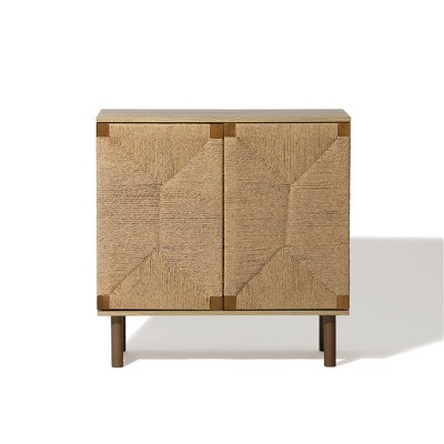 LuxenHome Mid-Century Modern Rope 2-Door Cabinet with Wood Legs Brown