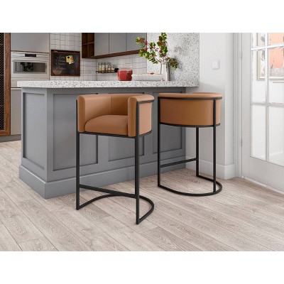 Cosmopolitan 24" Camel and Black Metal Counter Stool Set