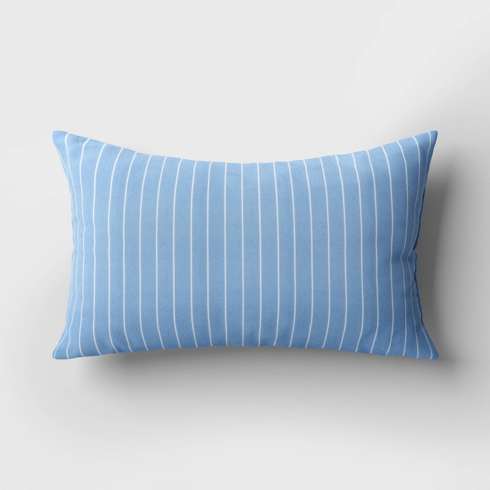 10"x17" Pin Stripe Rectangular Outdoor Lumbar Pillow Blue - Room Essentials™