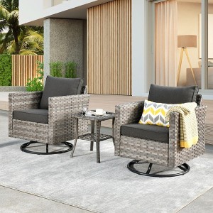 XIZZI Patio Outdoor Swivel Rocking Chairs Set of 2 with Side Table, 3 Pieces PE Rattan Wicker Patio Bistro Set with 360 Degree Rotation Chairs - 1 of 4