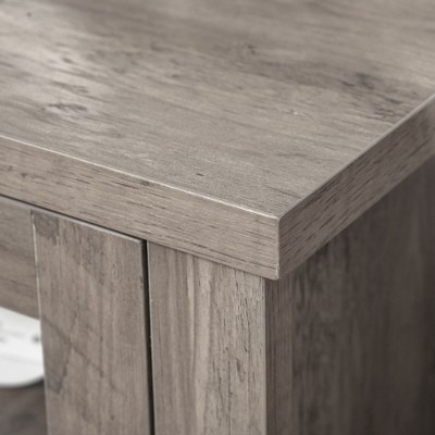 Modern Gray Wash TV Stand with Open Shelves and Cabinets