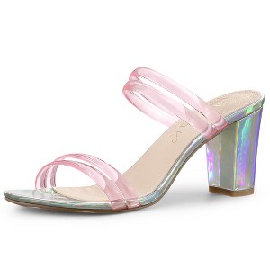 Allegra K Women's Clear Strappy Slide Mule Block Heel Sandal - 1 of 4
