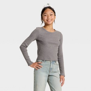 Girls' Long Sleeve Crew Neck Rib T-shirt - art class™ - 1 of 3