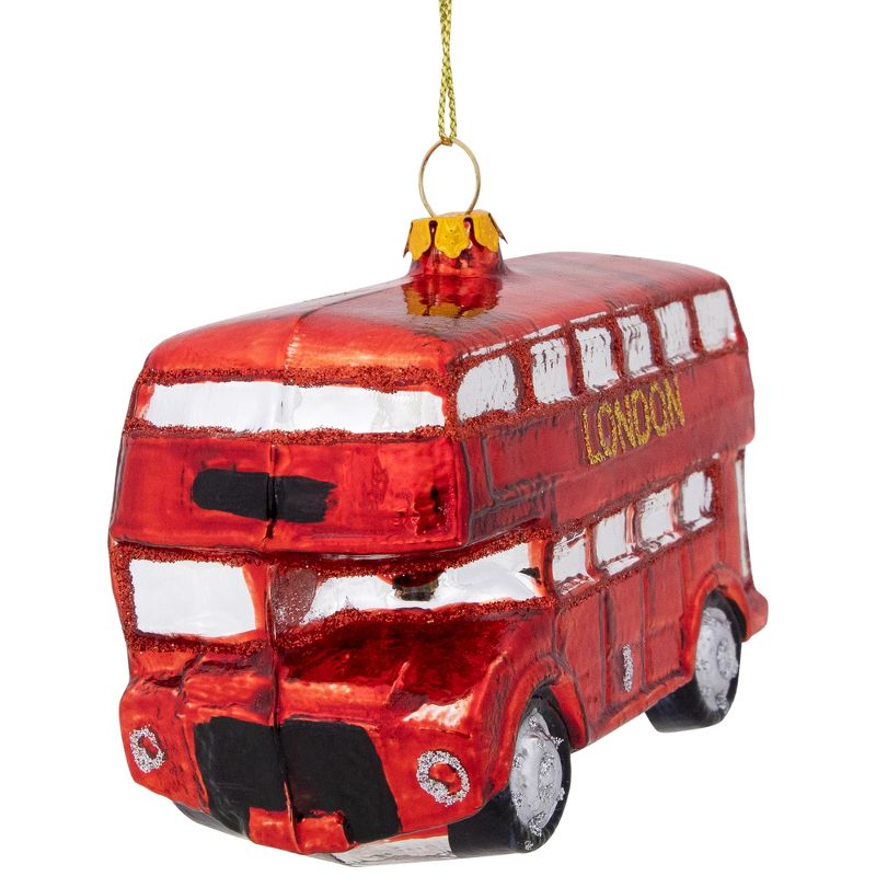 NORTHLIGHT 4.25'' Double Decker "London" Tour Bus Glass Christmas Ornament - Red, 4 of 7