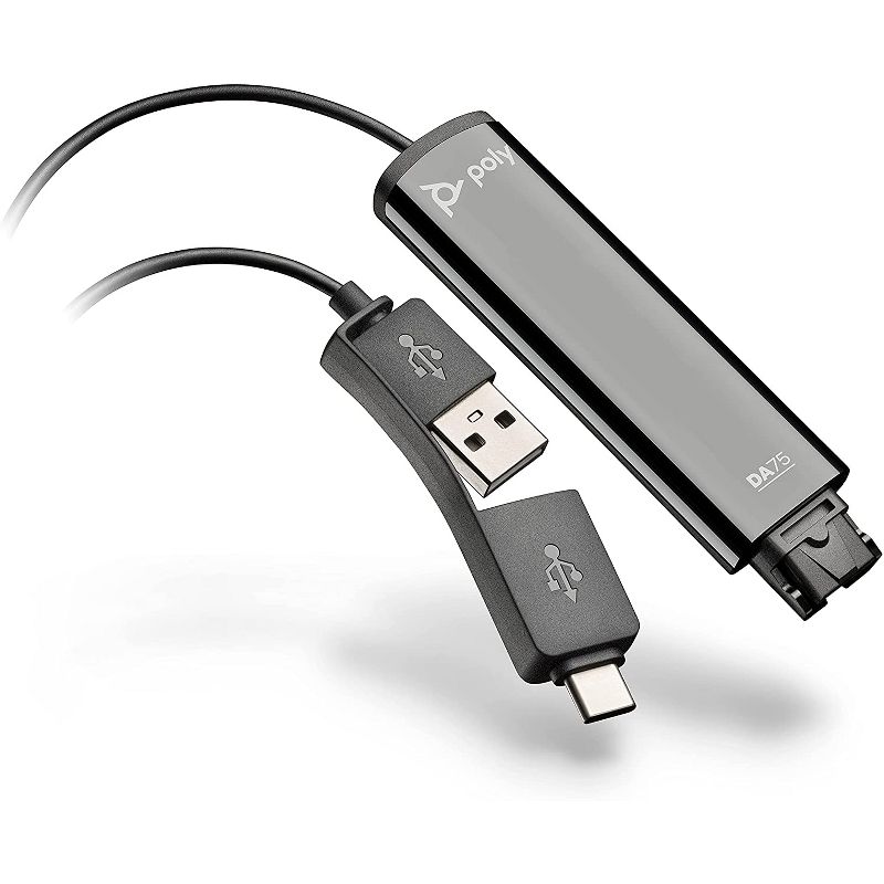 Poly DA75 USB-A / USB-C Digital Adapter - Works with Poly Call Center Quick Disconnect (QD) Headsets - Works with Avaya, Genesys & Cisco call center, 1 of 7