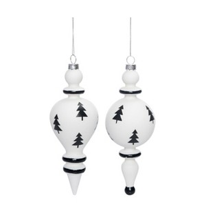 Transpac Glass Black & White Tree Ornament Set of 2 Christmas Home Decorations - 1 of 1