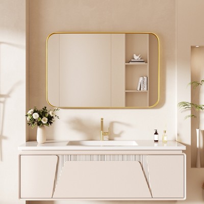 Tempered Glass Rounded Rectangle Framed Wall-Mounted Bathroom Vanity Mirror