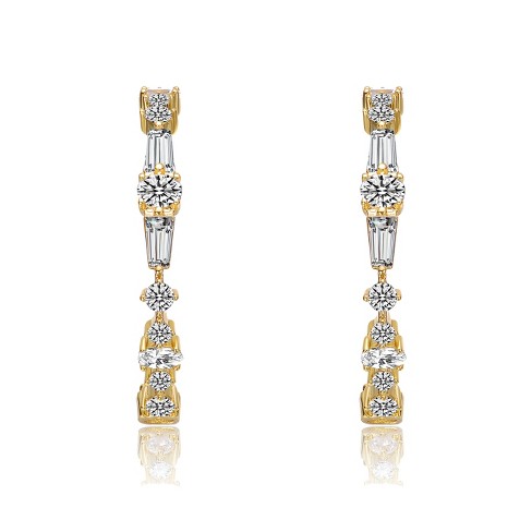 Guili Stunning Sterling Silver C-Hoop Earrings with Clear Cubic Zirconia – Sleek, Sparkling, and Versatile Design in White or Gold - image 1 of 3