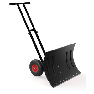 Metal Snow Shovel Pusher for Driveway, Snow Removal with Double Rod, Angled Blade Efficient, 5 Level Adjustable Height Handle, Snow Plow for Sidewalk - 1 of 4