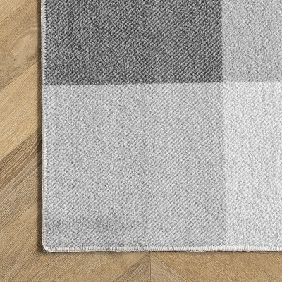 Eco-Friendly Easy-Care Gray Buffalo Plaid 8' Square Rug