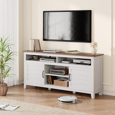 Modern TV Stand for 65 Inch, TV Semi-Open Double Door Cabinet with Adjustable Shelves