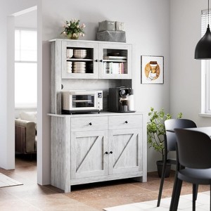 Modern Kitchen Pantry Cabinet with Microwave Stand, Tall Hutch Bar Cabinet with Drawers & Adjustable Shelves, Large Wood Storage for Dining Room - 1 of 4