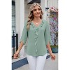 Women 3/4 Long Sleeve Ruffle Pleated Shirt Summer Fall Casual V Neck Loose Top - 4 of 4