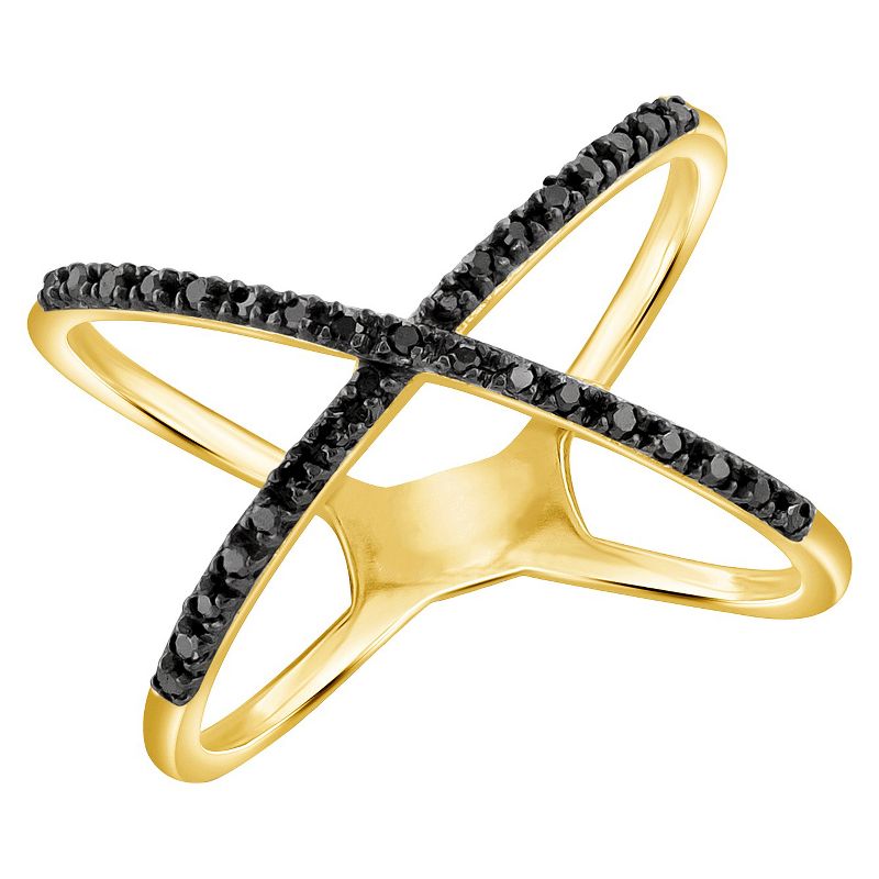 1/10 CT. T.W. Round-Cut Black Diamond Prong Set X Ring in Sterling Silver, 1 of 3