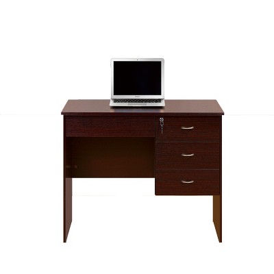 GlasFlength Desks Computer Desk Office Desk Writing Table Desk with Drawers Cabinet for Small Space Home Office, Brown, 39.5"*19.75"*30"