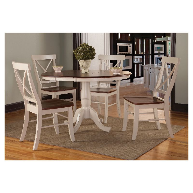 5pc 36&#34; Dining Set RoundExtendable Dining Table Wood/Antiqued Almond/Espresso - International Concepts, 3 of 8
