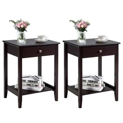 Tangkula 2PCS Nightstand Sofa Side End Table Bedroom Living Room w/ Shelf Drawer Brown