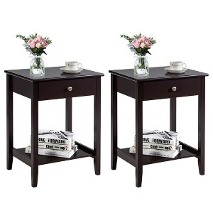 Tangkula 2PCS Nightstand Sofa Side End Table Bedroom Living Room w/ Shelf Drawer Brown - 1 of 4