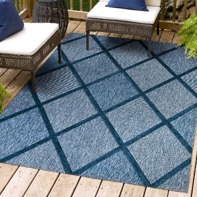 Navy Trellis Handmade Synthetic 3x5 Indoor/Outdoor Rug