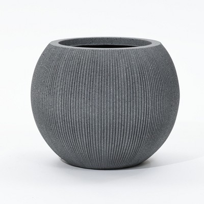 LuxenHome 14.5" Round Bowl Plastic Planter, Mediterranean Gray