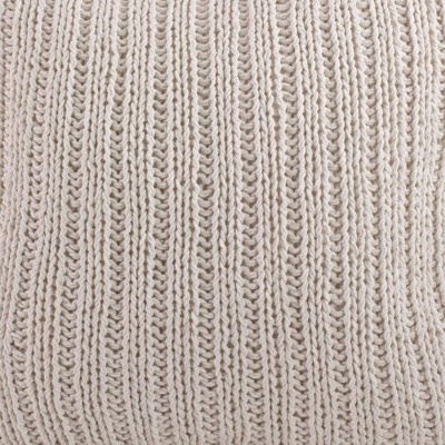 Ivory Knitted Cotton Square Throw Pillow with Duck Feather Fill