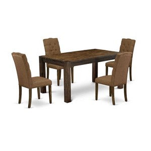 5-Piece Natural Brown Finish Solid Wood Top Rectangular Button Tufted Dining Room Set (Seats-4) - 1 of 4