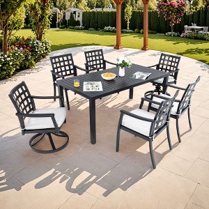 Sapphtopaz Patio Dining Set Modern Outdoor Table and Chairs Set with 4 Swivel Rockers, Cushion, Umbrella Hole for Patio, Lawn - 1 of 4