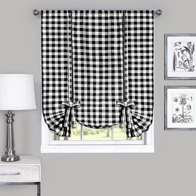 Black Plaid Light-Filtering Polyester Window Curtain Set, 84" x 58"
