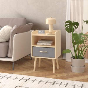 Racxily 2-Tier Storage End Table - Oak Wood Nightstand with Collapsible Fabric Drawer, Sturdy 2-Tier Side Table, 40LBS Capacity, Kids/Adults Use - 1 of 4