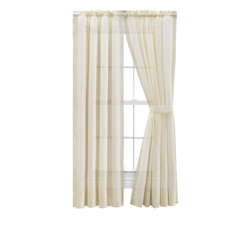 Ellis Curtain Shadow Stripe Tailored Curtain Panel Pair for Windows with Ties Natural, 1 of 5