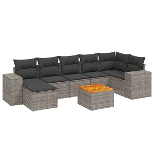 vidaXL 8 Piece Patio Sofa Set with Cushions Poly Rattan - Gray and Dark Gray Corner + 3x Middle + Footrest + Table - 1 of 4