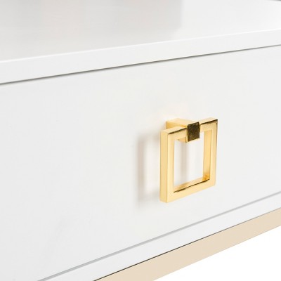 White Rectangular Wood and Metal End Table with Storage