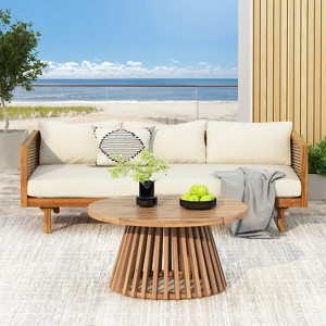 FIONECA Claremont 3-Seater Patio Daybed with Beige Cushions and Acacia Wood Coffee Table ¨C Outdoor Furniture Set - 1 of 4