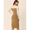 Seta T Women's Fall Color Block Round Neck Cut Out Front Long Sleeve Slit Hem Knit Sweater Midi Dress - 4 of 4