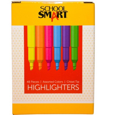 School Smart Tank Style Highlighters, Chisel Tip, Assorted Colors, Pack of 48
