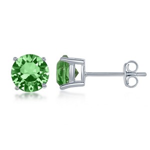Bella Silver Sterling Silver 6MM Peridot "August" Swarovski Element Earrings - Green - 1 of 2