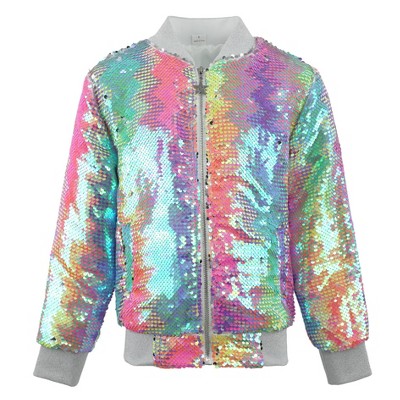 2Bunnies Girls' Spectrum Sparkle Sequin Bomber Jacket