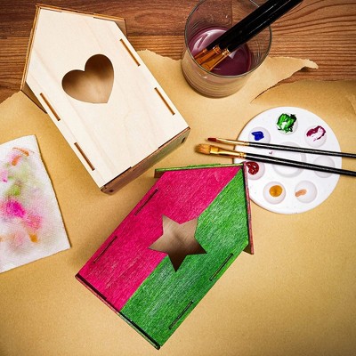 Mini Unfinished Natural Wood Birdhouses for DIY Crafts, Set of 8
